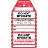 Do Not Operate - 2 part Valve tag, English, Black on Red, White, 80,00 mm (W) x 150,00 mm (H)